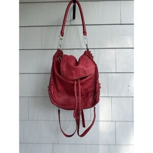 Liebeskind‎ Berlin Red Leather Drawstring Backpack Purse Whipstitch Convertible